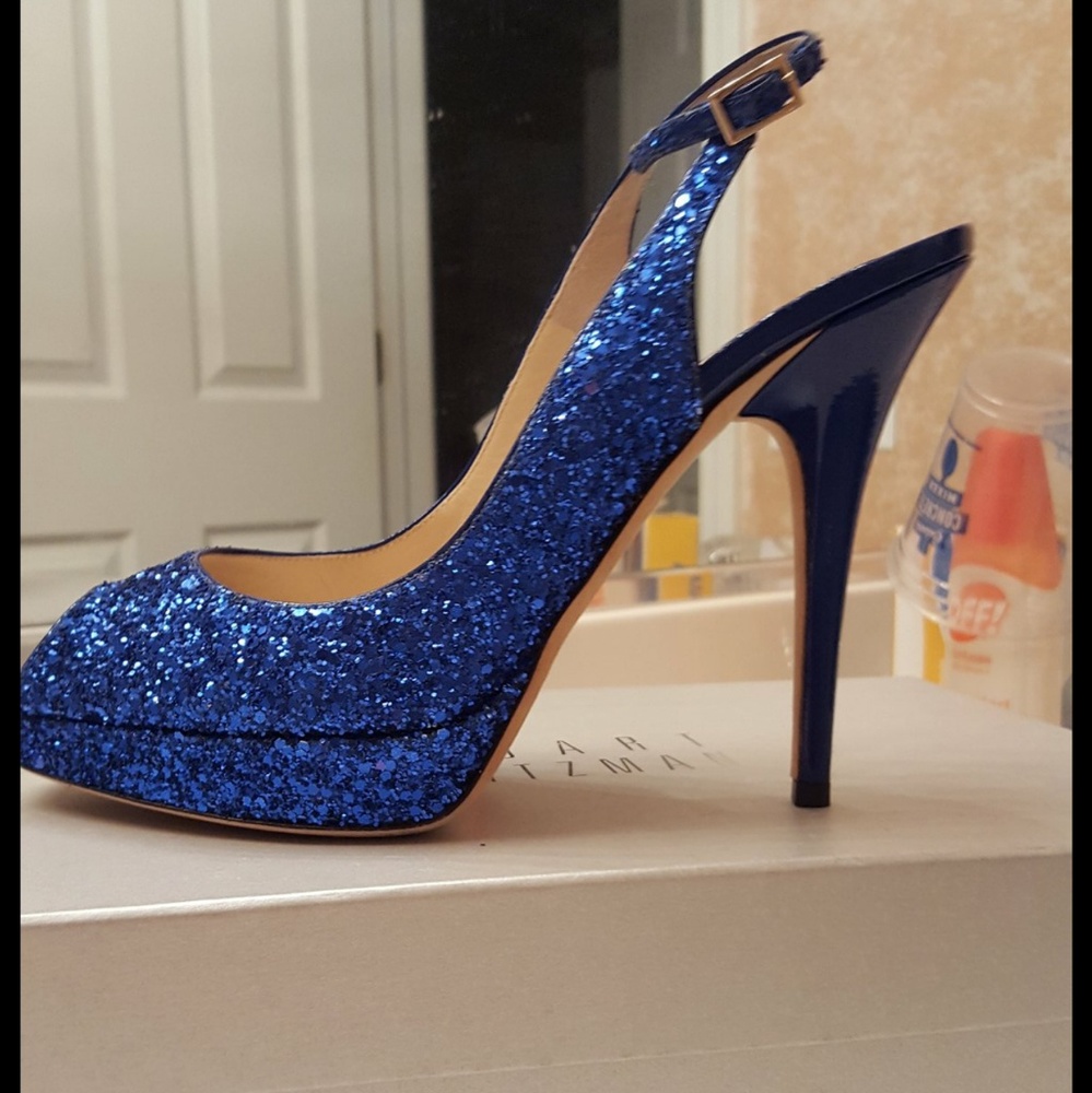 Jimmy Choo Blue Sequin open toe pumps